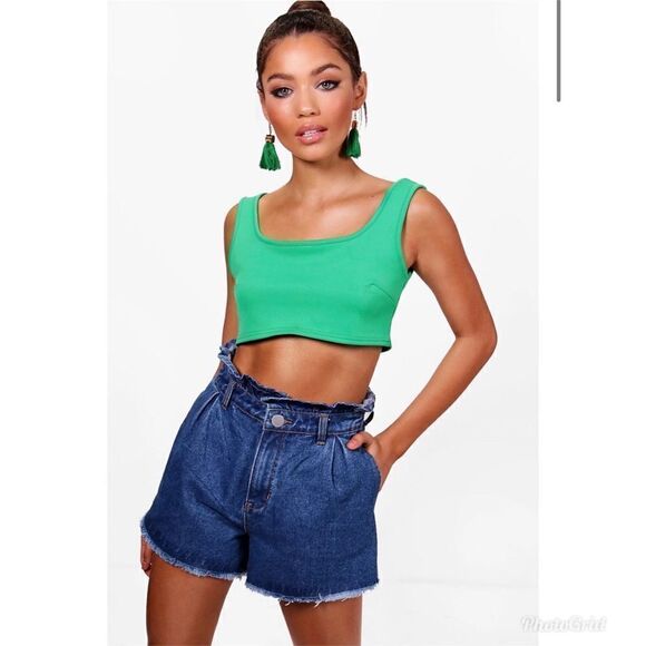 BOOHOO Paperbag Waist Denim Mom Shorts - Picture 1 of 10